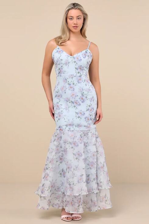 Lulu's Dresses & Skirts - Lulu's Dress Pure Splendor Floral Organza Maxi Trumpet Bridesmaid NWT XL Cottage